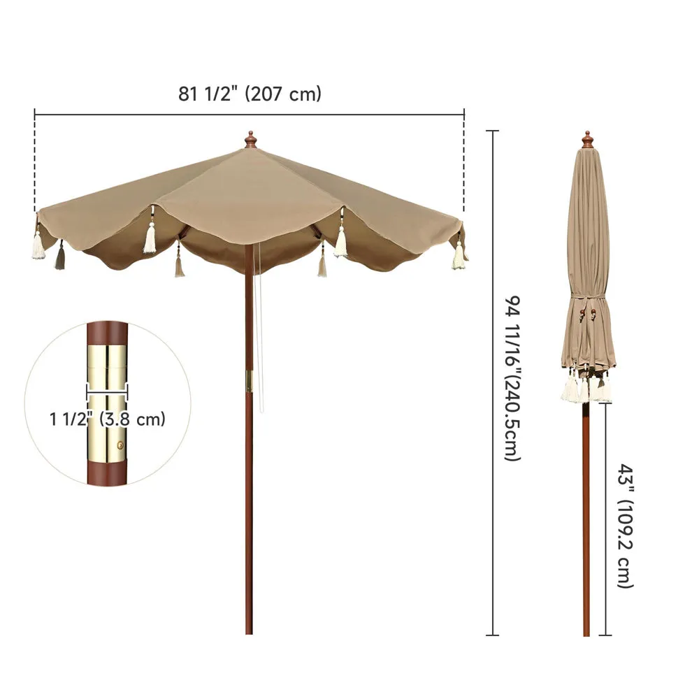 LAGarden Boho Fringe Umbrella Wood Market Umbrella