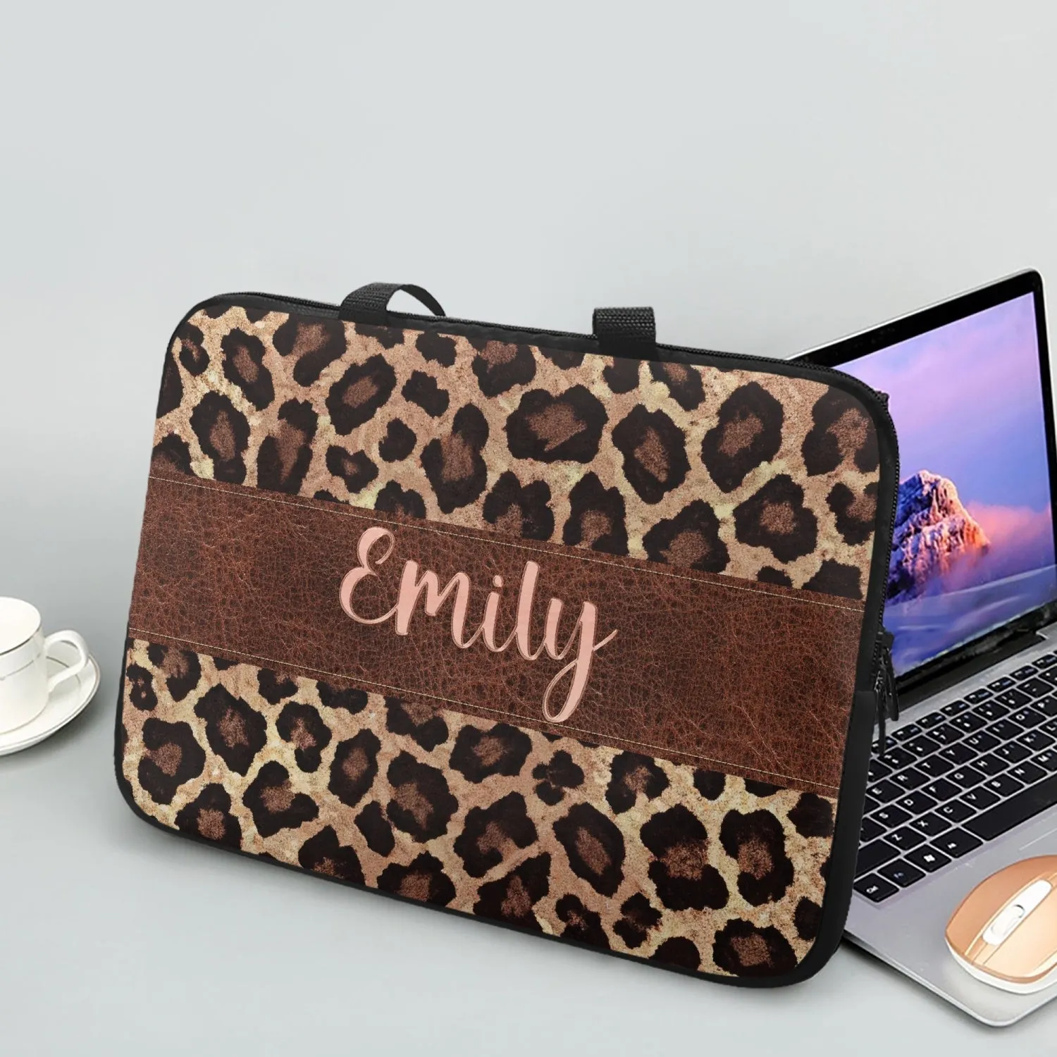 Laptop Sleeve with handles - Leopard Print - Personalised