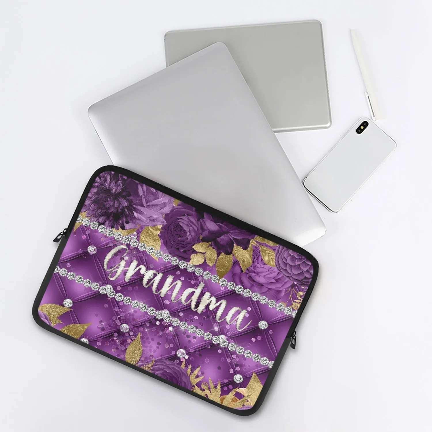 Laptop Sleeve - without handles - Purple Floral - Grandma