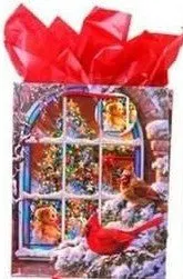 Large Christmas Cardinals Matte Gift Bag (1ct)