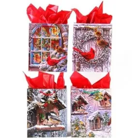 Large Christmas Cardinals Matte Gift Bag (1ct)