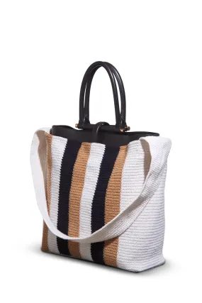 Large Crossover Knit Bag in Ivory, Black & Camel Cashmere