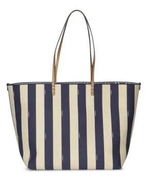 Large Roll Beige and Blue Shopping Bag