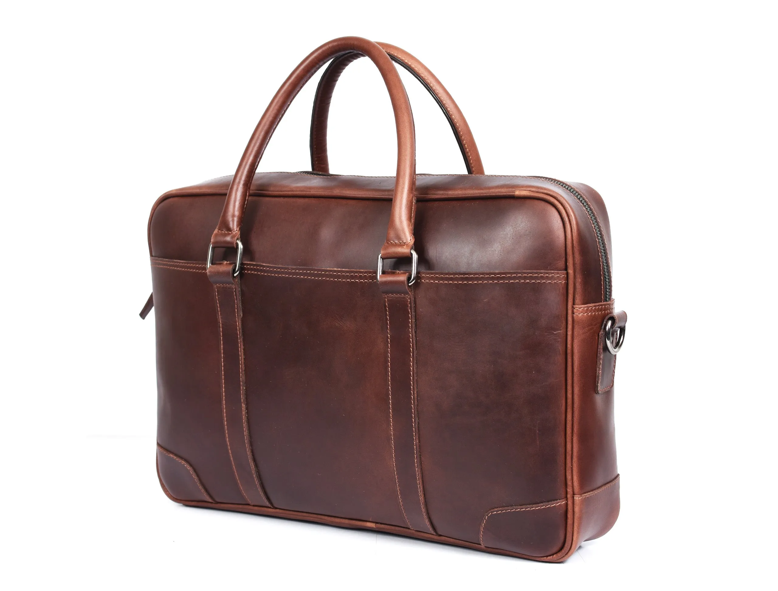 Leather Office Bag - Cinnamon Brown.