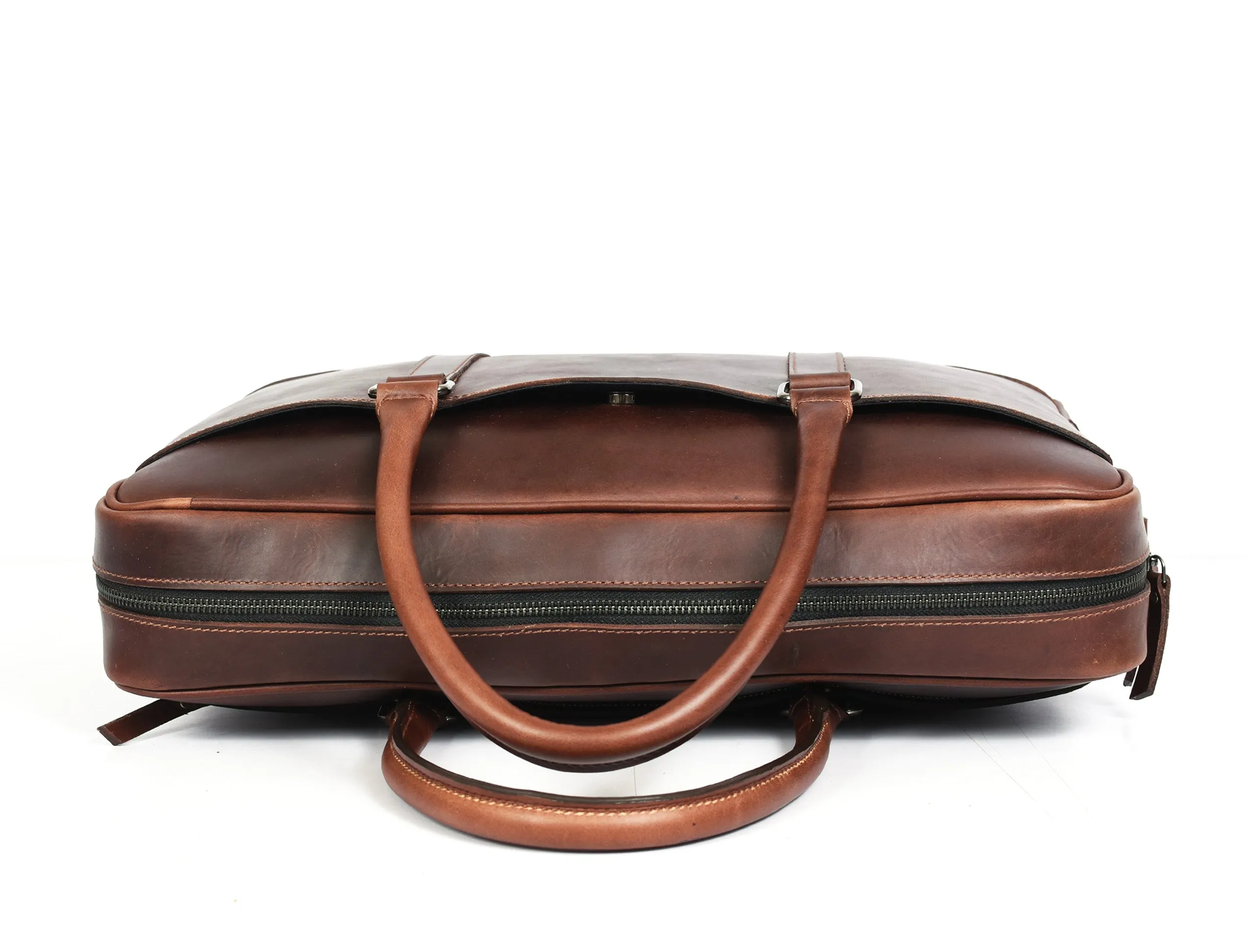 Leather Office Bag - Cinnamon Brown.