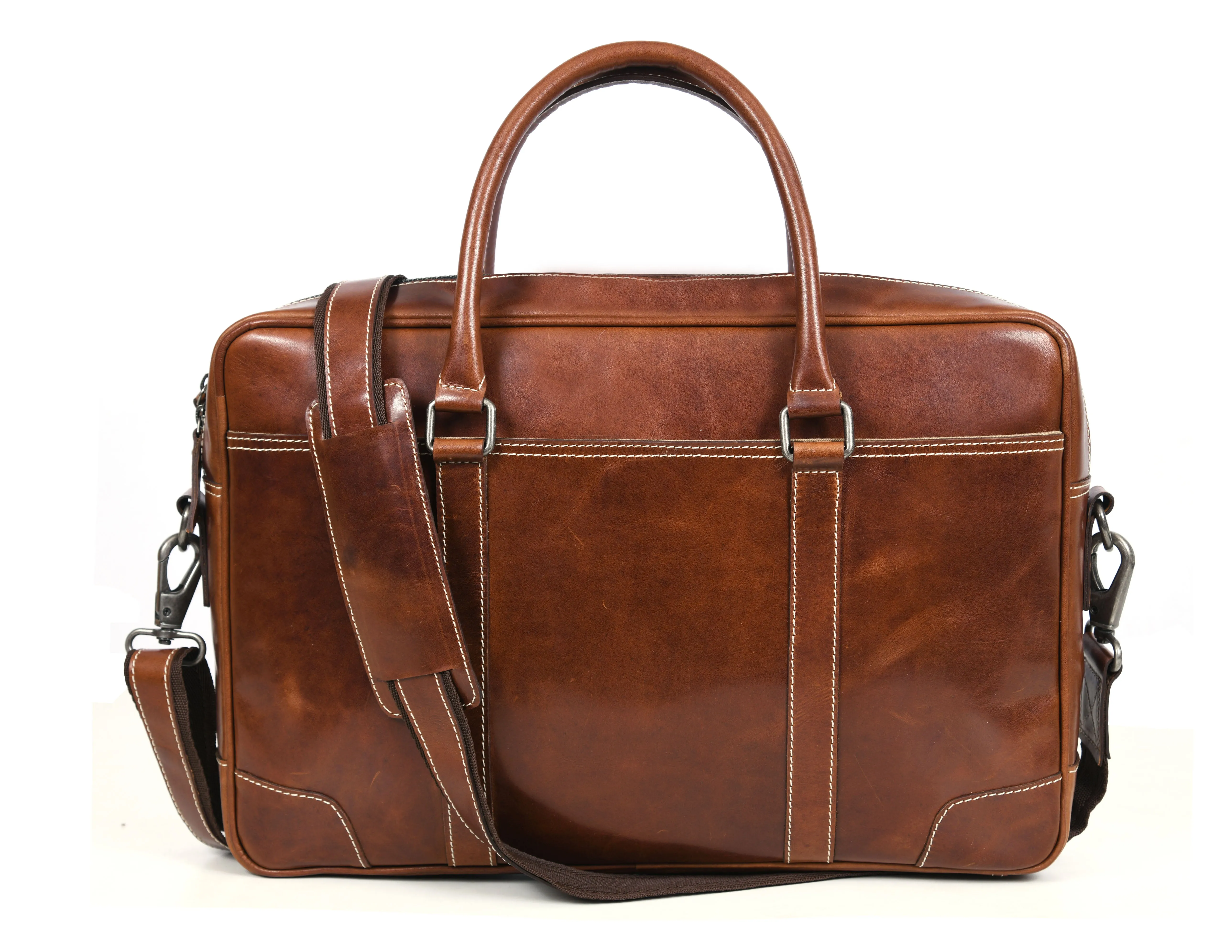 Leather Office Bag - Cinnamon Brown.