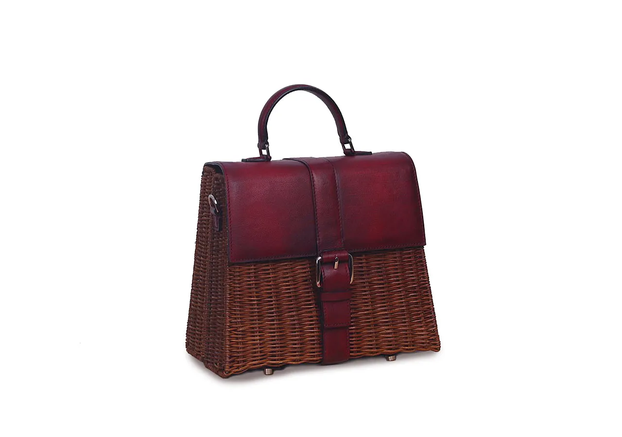 Lena Wicker Handbag (Burgundy)