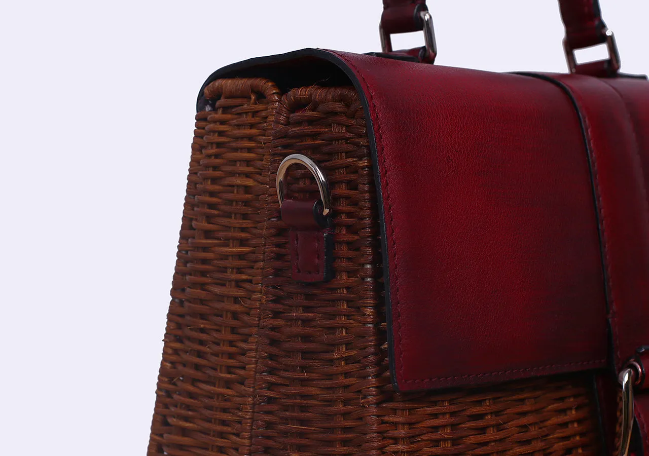 Lena Wicker Handbag (Burgundy)