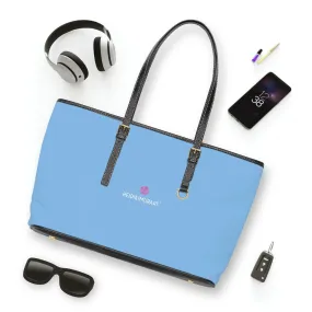 Light Blue Zipped Tote Bag, Solid Color Modern Essential Designer PU Leather Shoulder Bag For Ladies