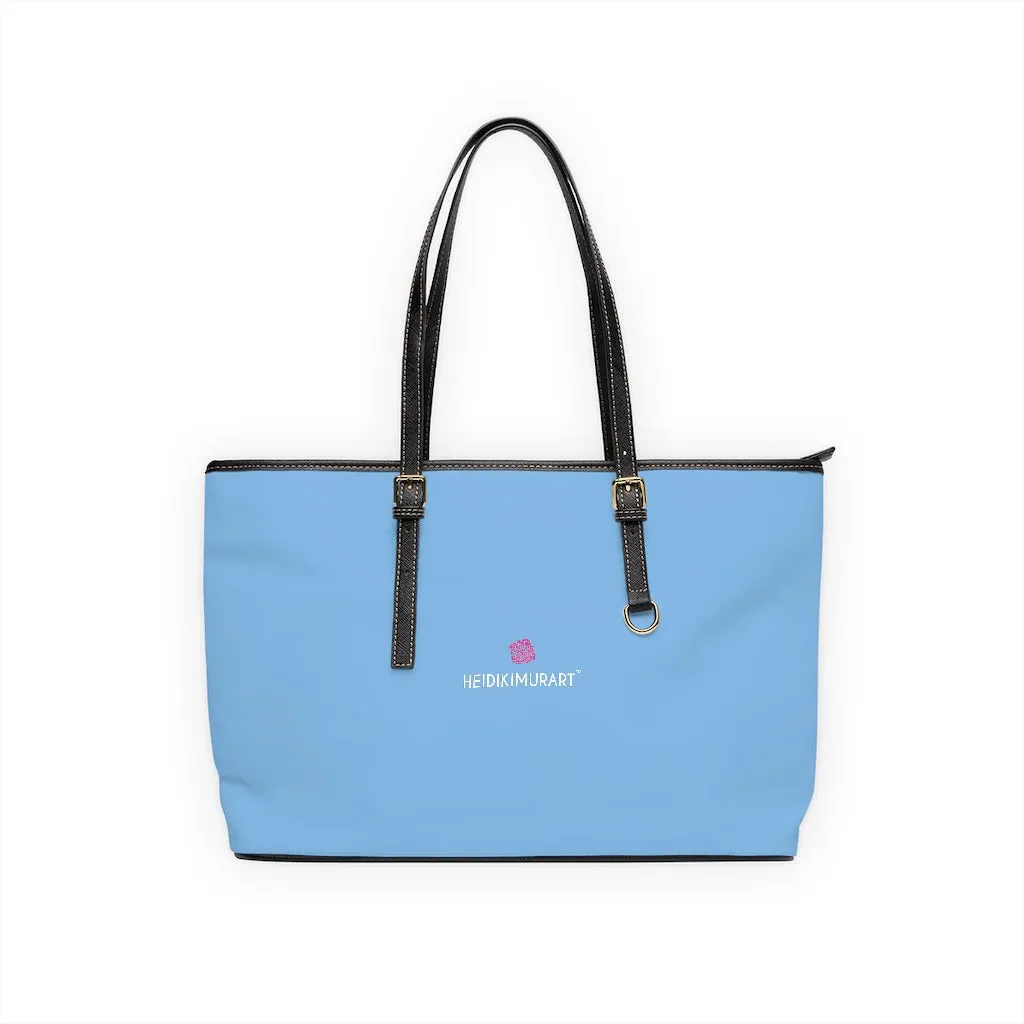 Light Blue Zipped Tote Bag, Solid Color Modern Essential Designer PU Leather Shoulder Bag For Ladies