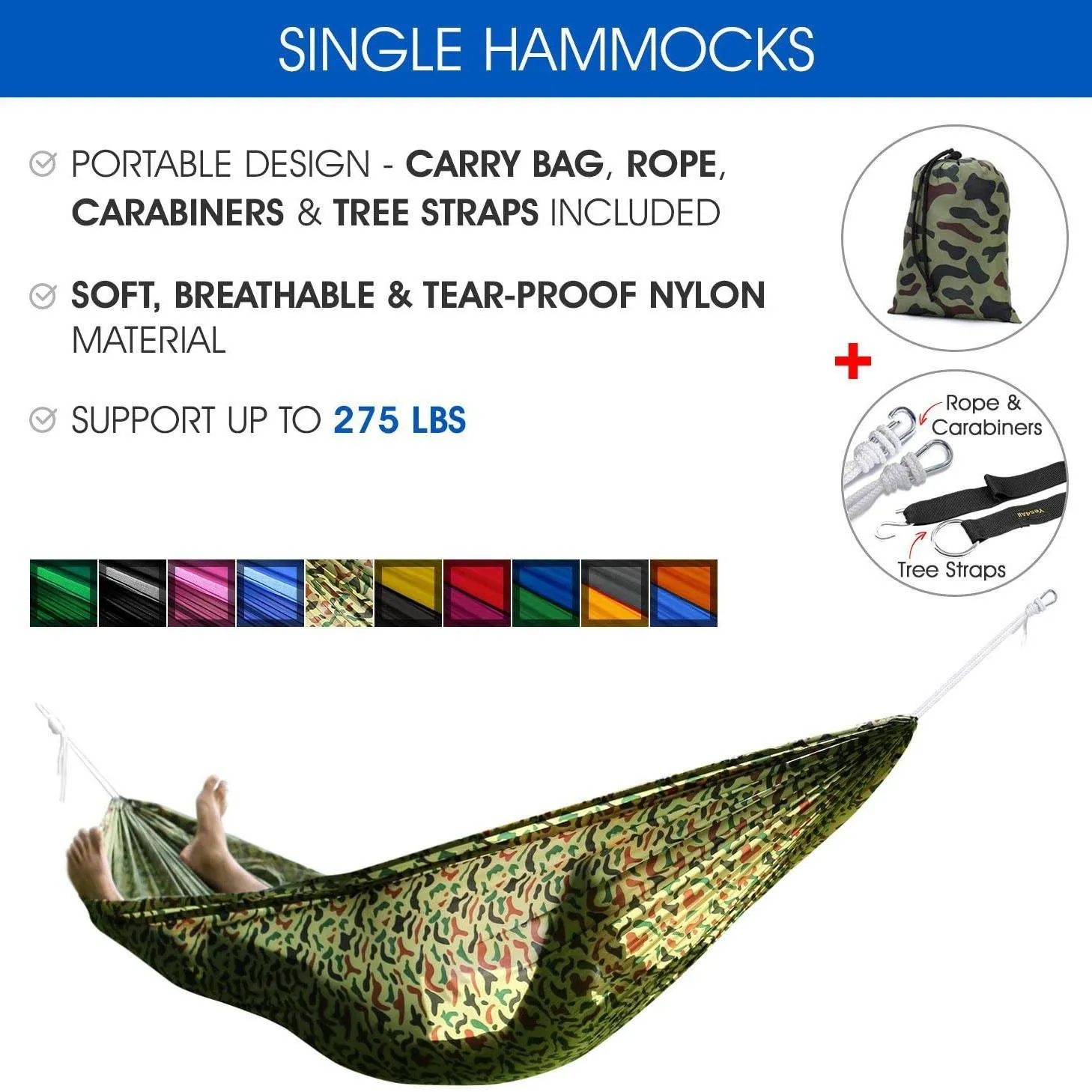 Lightweight Camping Hammock with Strap & Carry Bag