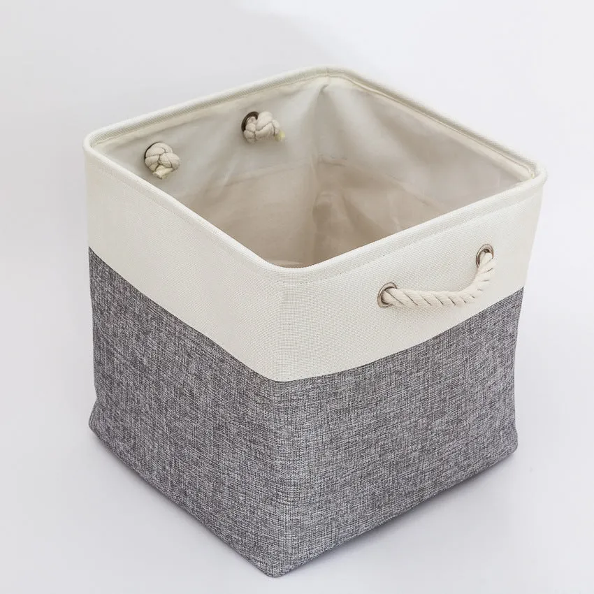 Linen Stitching Foldable Storage Box With Cotton Rope Handle Toy Storage Basket Daily Necessities Organizing Basket