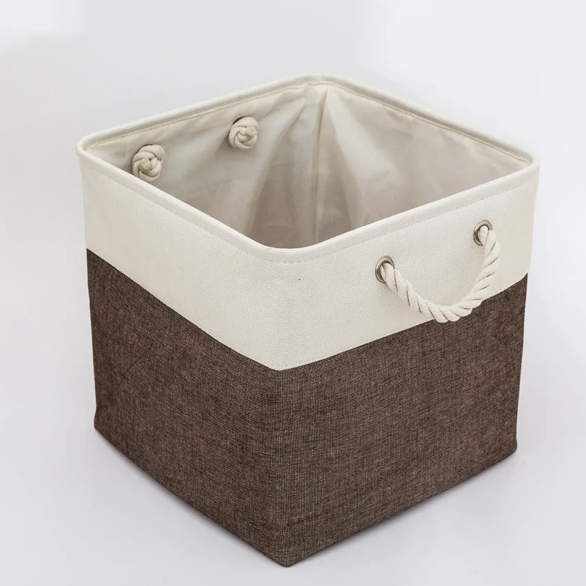 Linen Stitching Foldable Storage Box With Cotton Rope Handle Toy Storage Basket Daily Necessities Organizing Basket