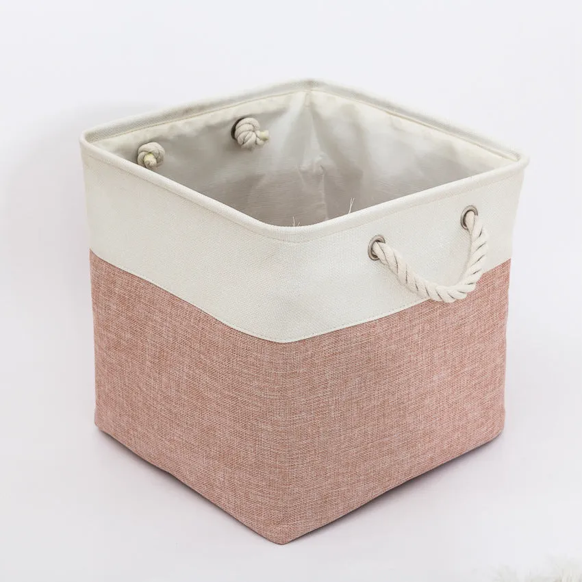 Linen Stitching Foldable Storage Box With Cotton Rope Handle Toy Storage Basket Daily Necessities Organizing Basket