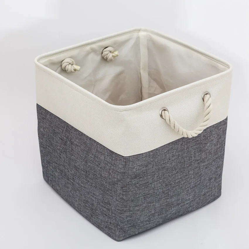 Linen Stitching Foldable Storage Box With Cotton Rope Handle Toy Storage Basket Daily Necessities Organizing Basket