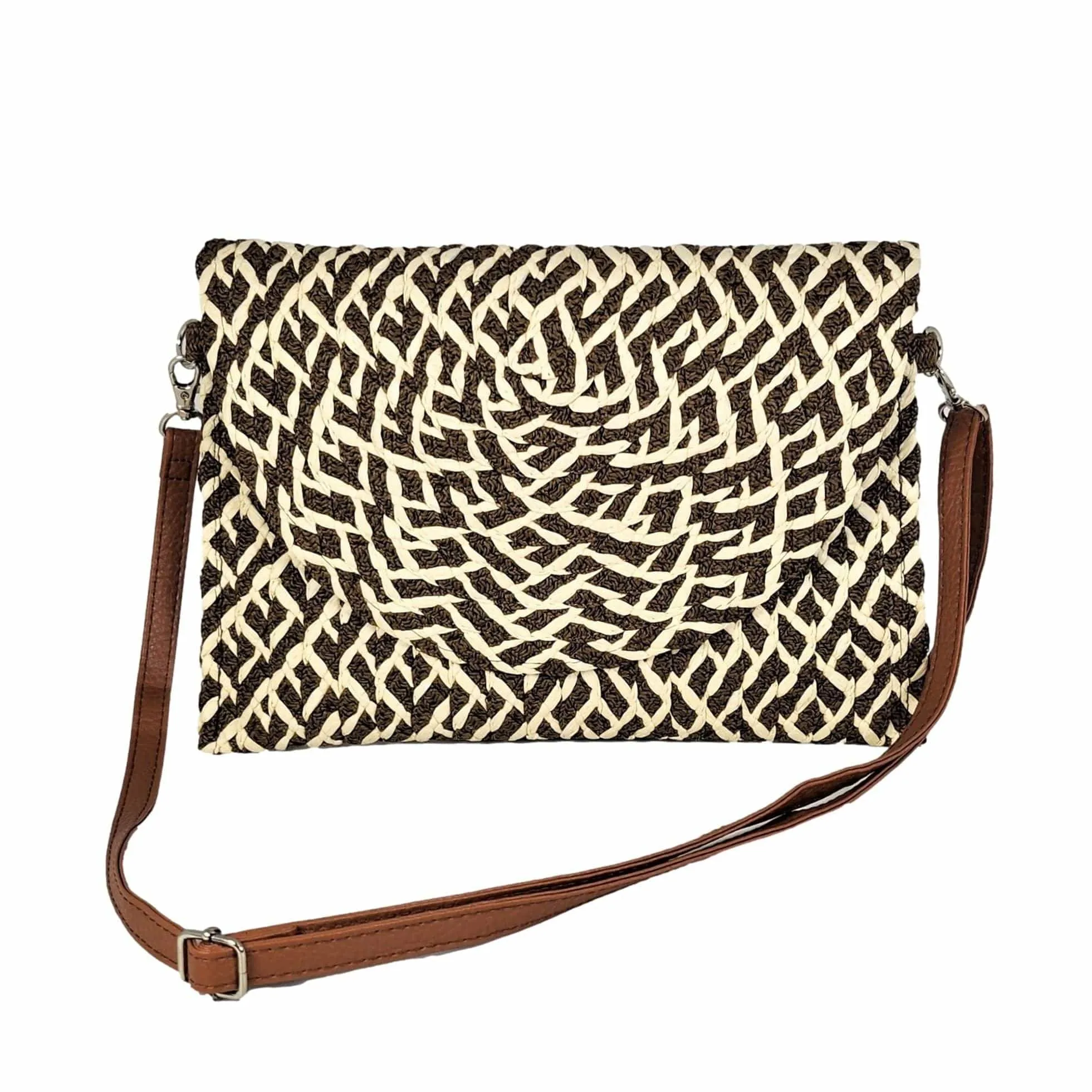 LOA407 Olivia Weaved Straw Envelope Clutch Crossbody Bag