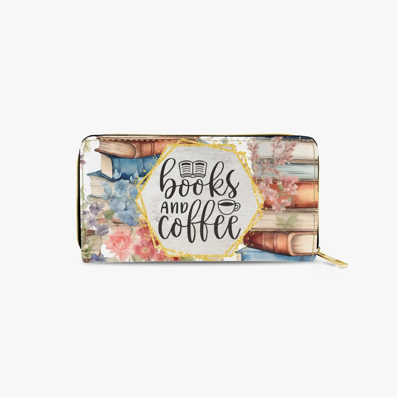 Long Type Zipper Purse, Books and Coffee, awd-504