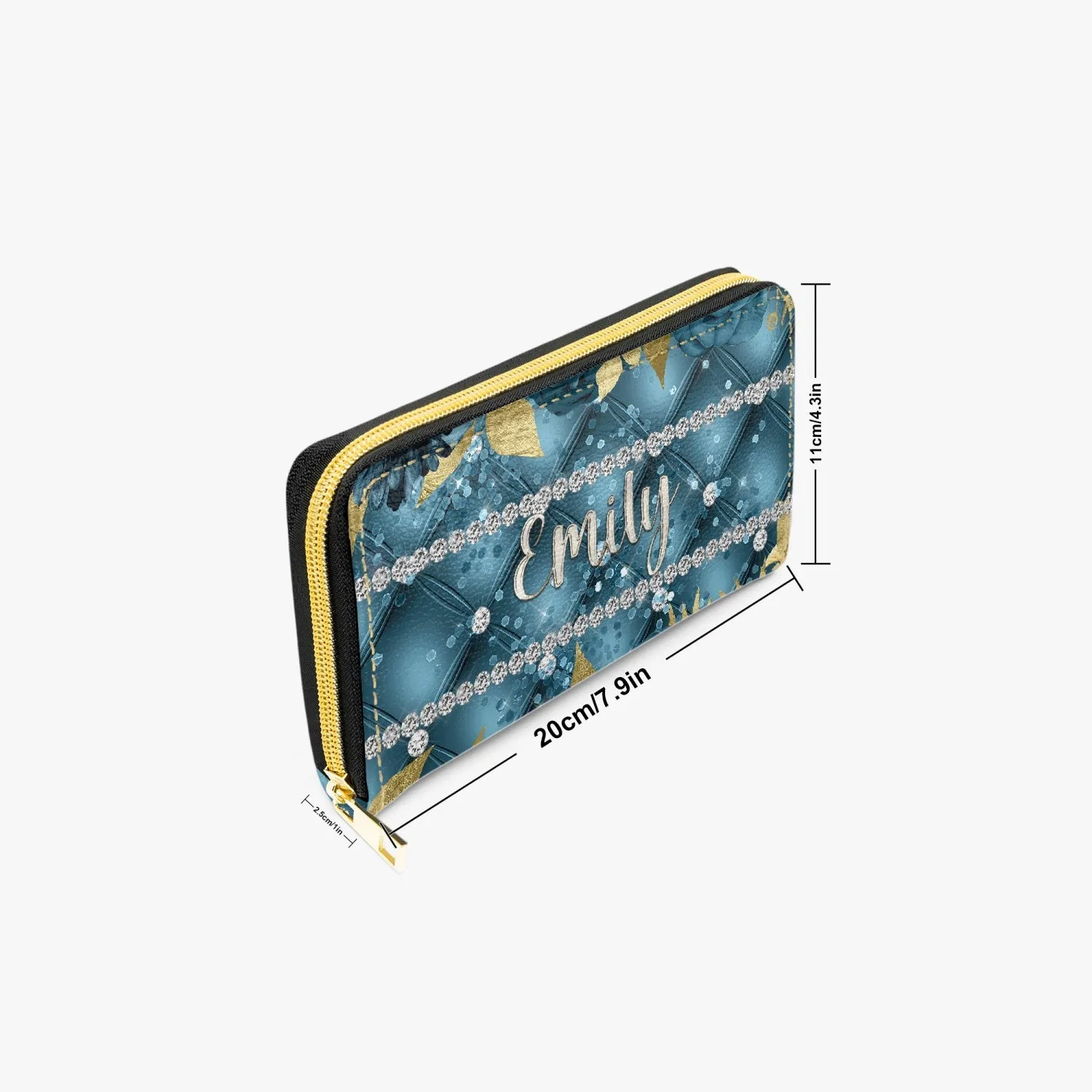 Long Type Zipper Purse - Teal Floral - Personalised