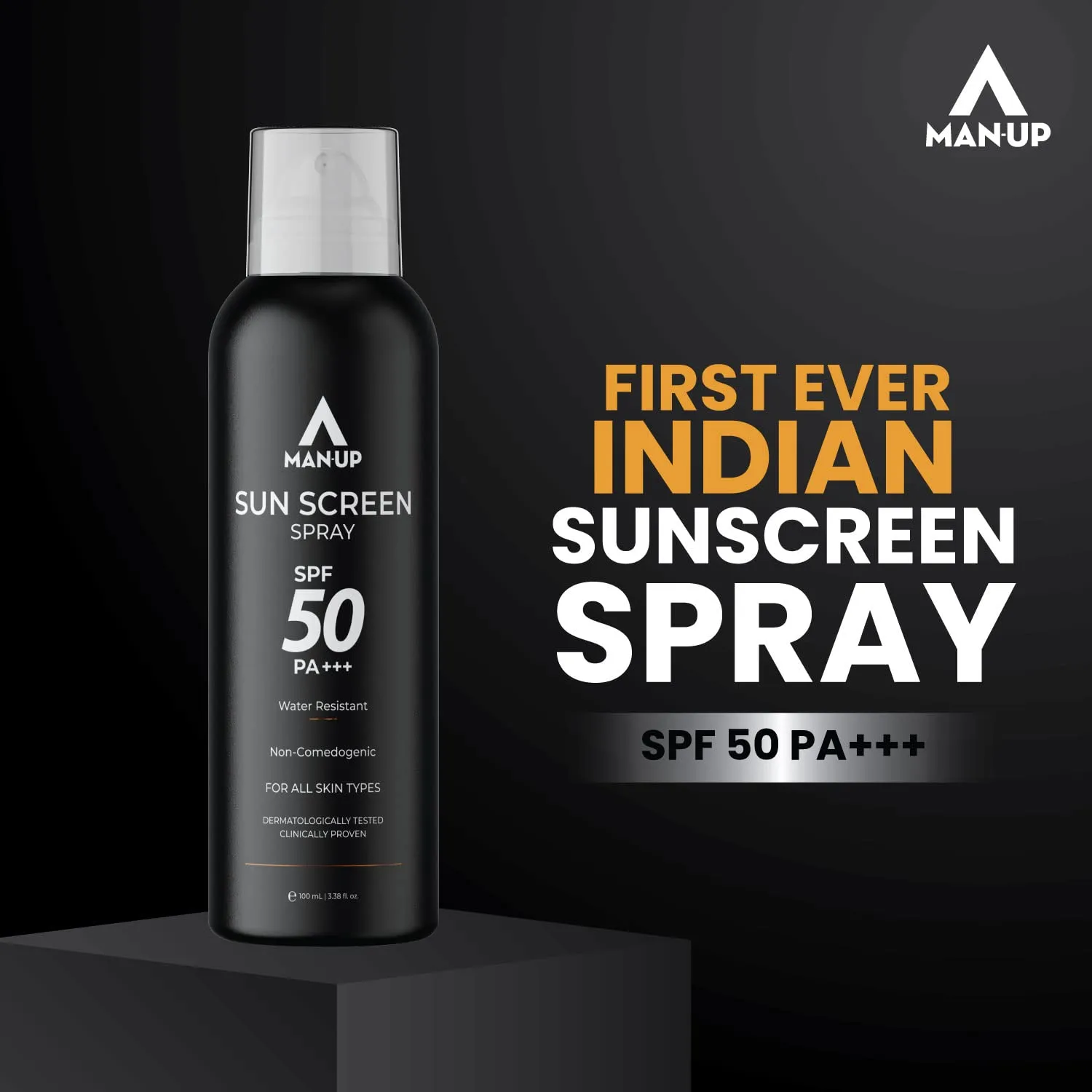 Man-Up Sun Screen Spray Spf-50 PA   , Water Resistant, Non– Comedogenic | For All Skin Types | Sunscreen for Men | Dermatologically Tested & Clinically Proven – 100ml (Pack of 2)