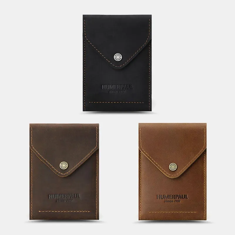 Men RFID Blocking Card Case Genuine Leather Flap-Over Hasp Multi-card Slot Card Holder Driver's License Wallet