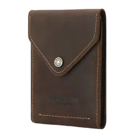 Men RFID Blocking Card Case Genuine Leather Flap-Over Hasp Multi-card Slot Card Holder Driver's License Wallet