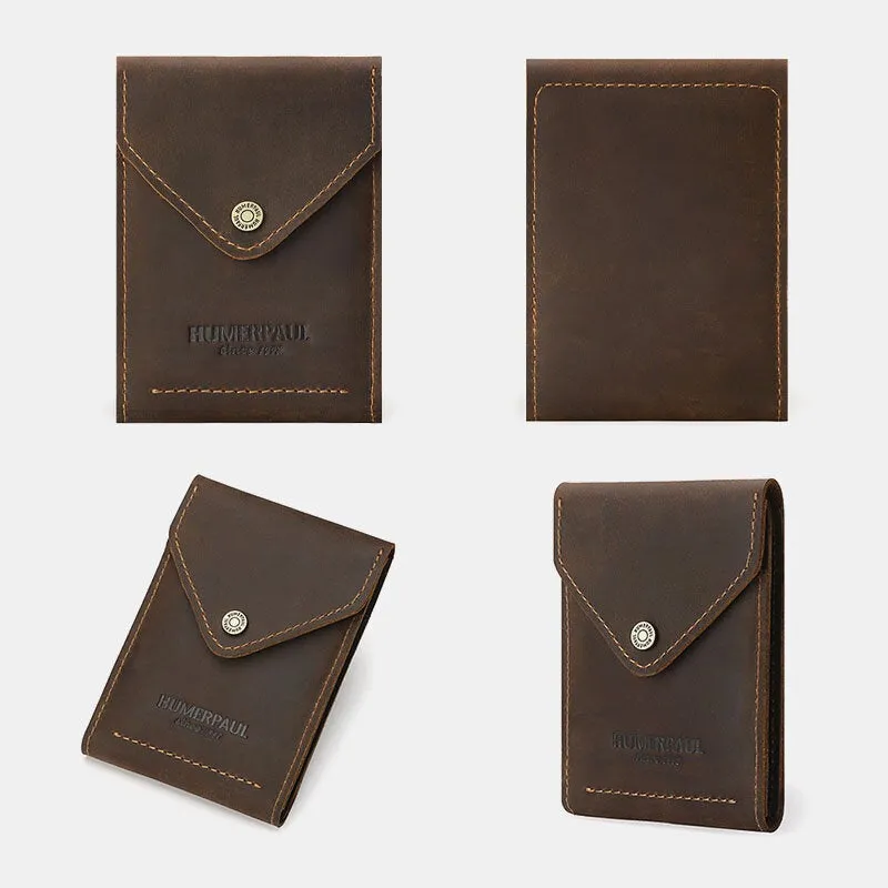 Men RFID Blocking Card Case Genuine Leather Flap-Over Hasp Multi-card Slot Card Holder Driver's License Wallet