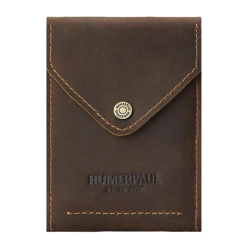 Men RFID Blocking Card Case Genuine Leather Flap-Over Hasp Multi-card Slot Card Holder Driver's License Wallet