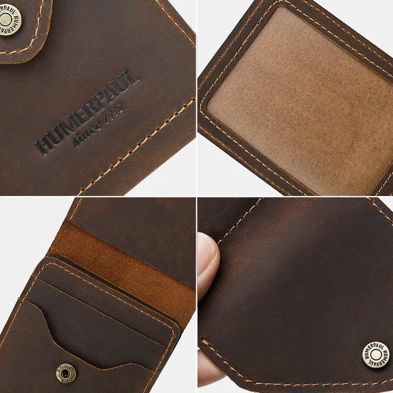 Men RFID Blocking Card Case Genuine Leather Flap-Over Hasp Multi-card Slot Card Holder Driver's License Wallet