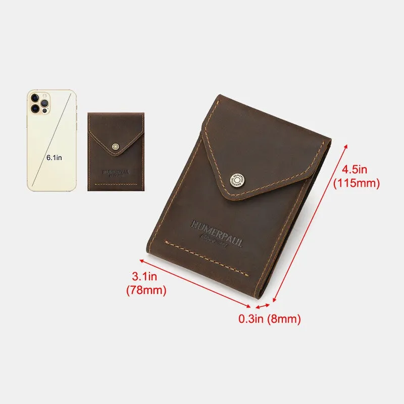 Men RFID Blocking Card Case Genuine Leather Flap-Over Hasp Multi-card Slot Card Holder Driver's License Wallet