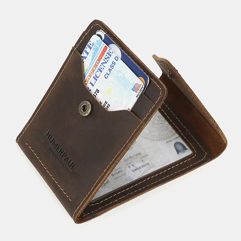 Men RFID Blocking Card Case Genuine Leather Flap-Over Hasp Multi-card Slot Card Holder Driver's License Wallet