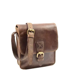 Mens Cross Body Shoulder Bag Leather BOWER Brown