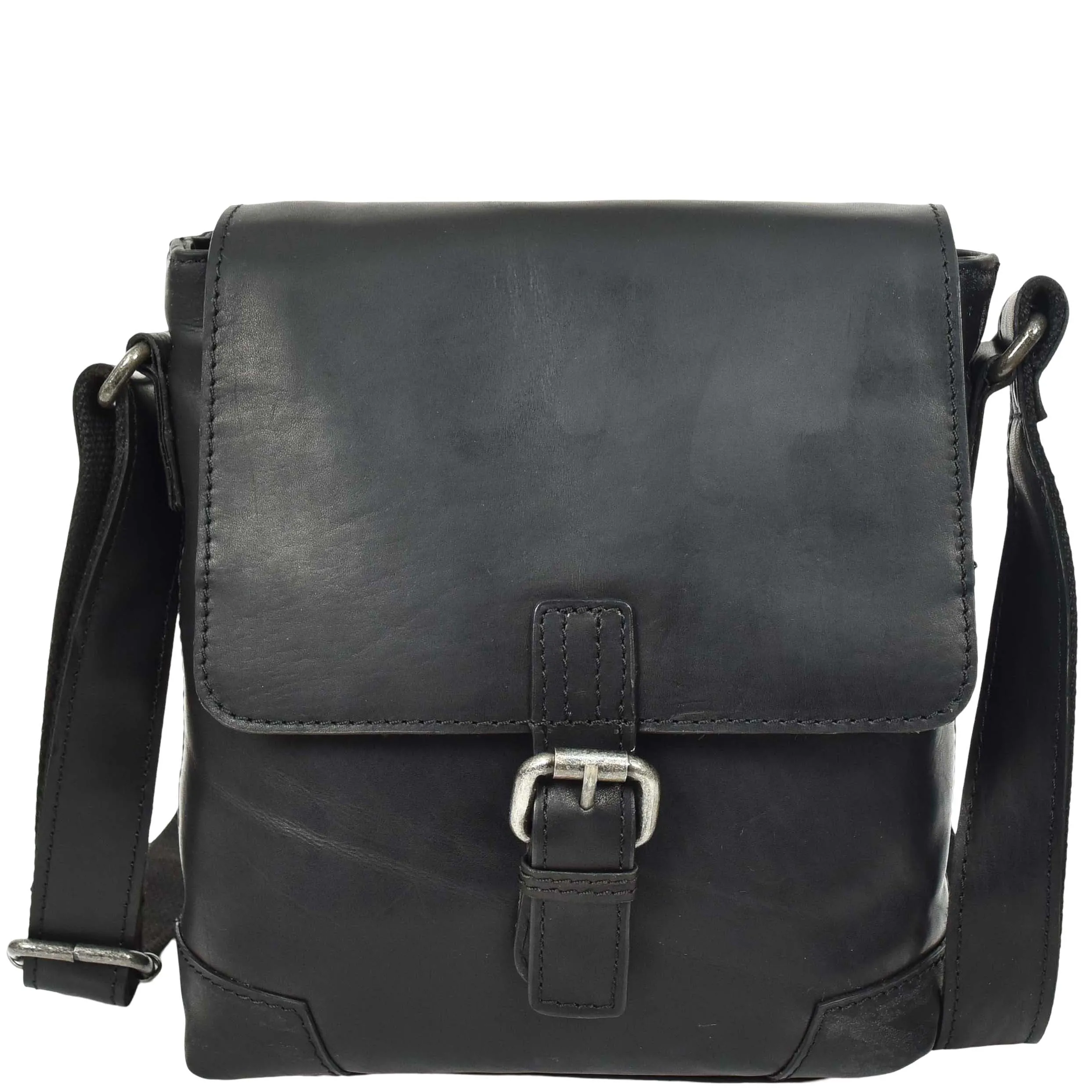 Mens Distressed Leather Messenger Casual Cross Body Flight Bag Ryder Black