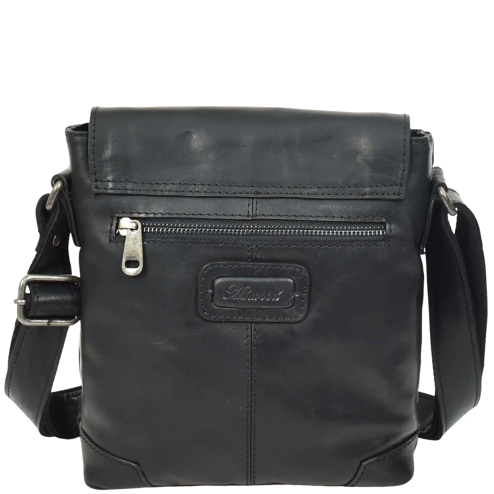 Mens Distressed Leather Messenger Casual Cross Body Flight Bag Ryder Black