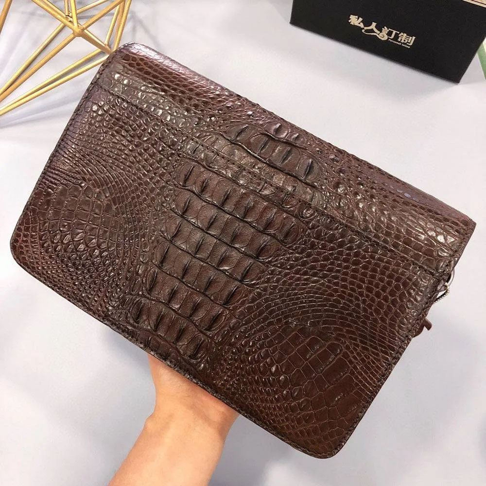 Mens Genuine Crocodile Skin Bone Leather Clutch