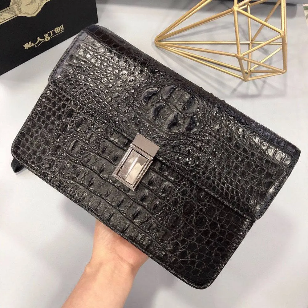 Mens Genuine Crocodile Skin Bone Leather Clutch