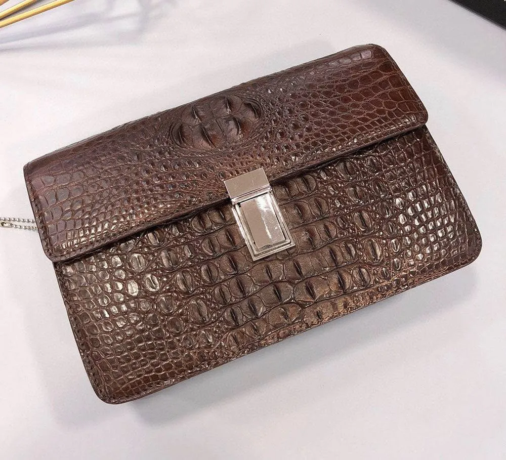 Mens Genuine Crocodile Skin Bone Leather Clutch