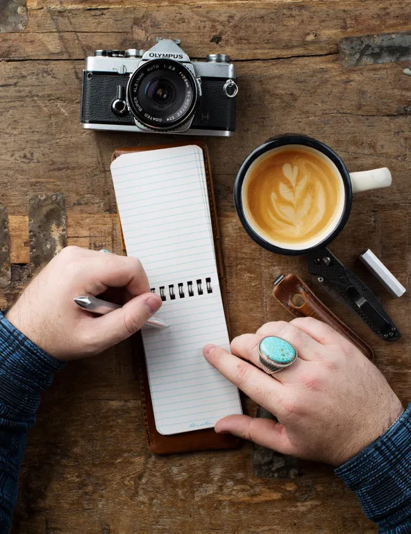 Mini EDC Fieldbook | Leather Journal Cover and Pen Caddy for Every Day Carry