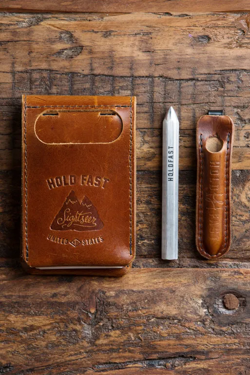 Mini EDC Fieldbook | Leather Journal Cover and Pen Caddy for Every Day Carry