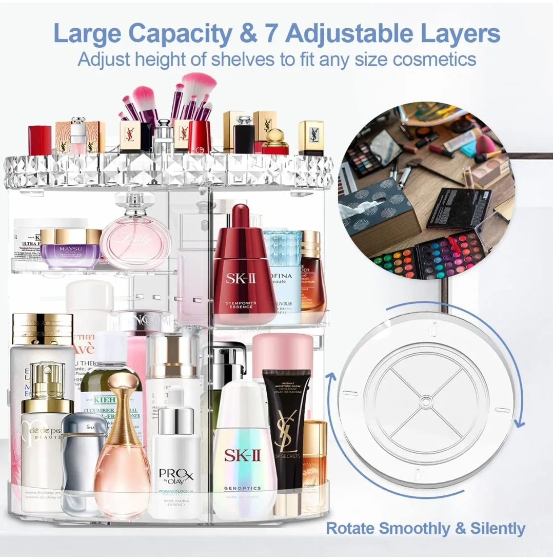 Miserwe Makeup Organizer 360 Degree Rotation 7 Layers Adjustable Storage Different Kinds of Cosmetics Multi-Function Large Capacity Makeup Storage Organizer Great for Bathroom Dresser Vanity