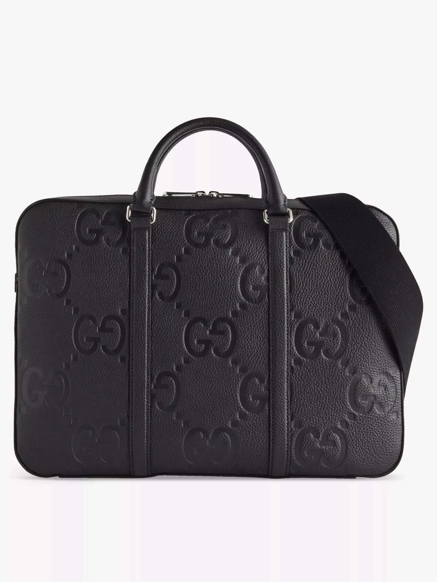 Monogram-embossed leather briefcase