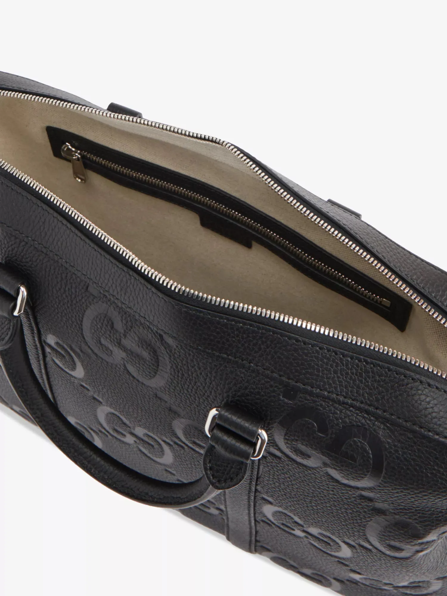 Monogram-embossed leather briefcase