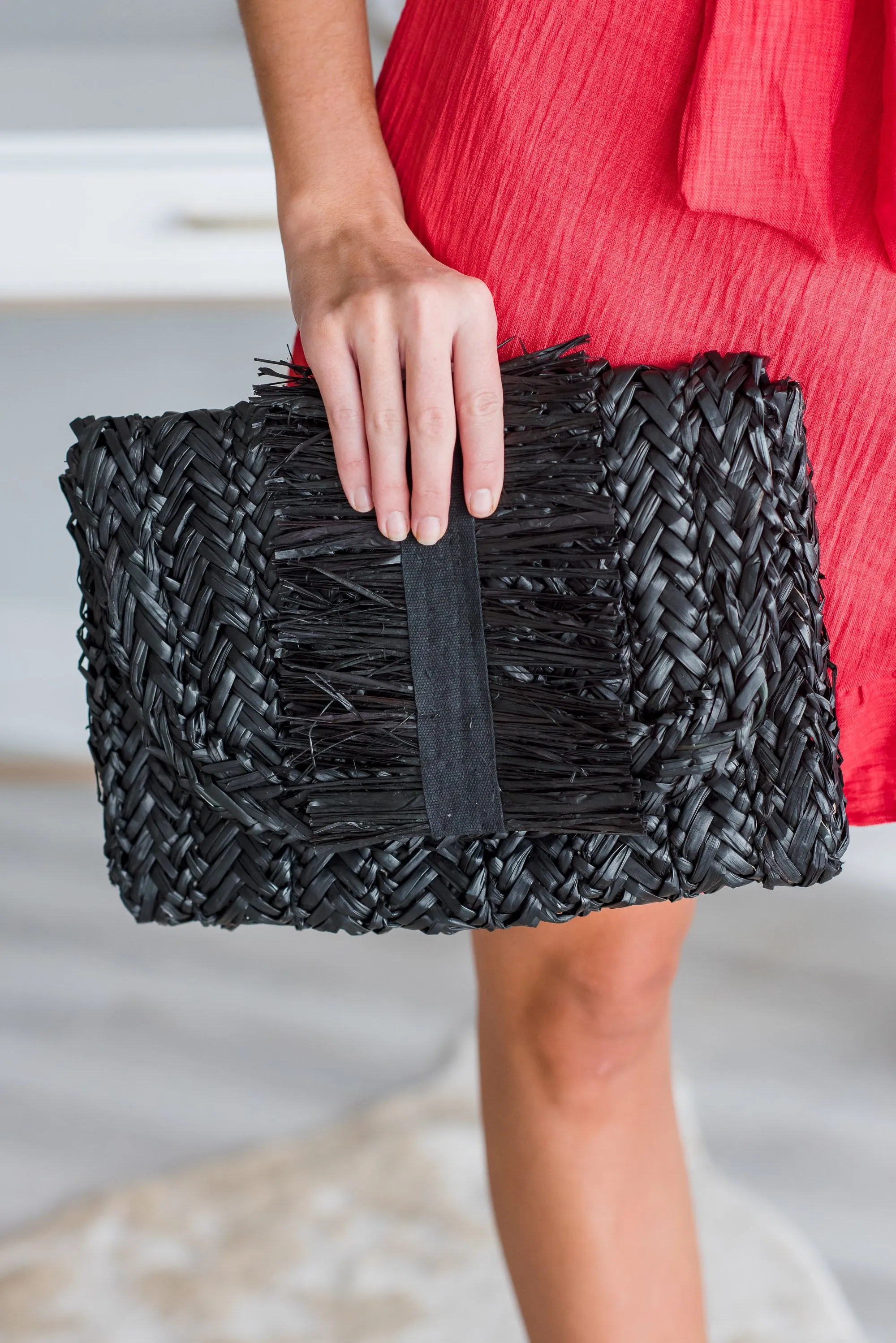 Mud Pie: Grosgrain Fringe Clutch, Black