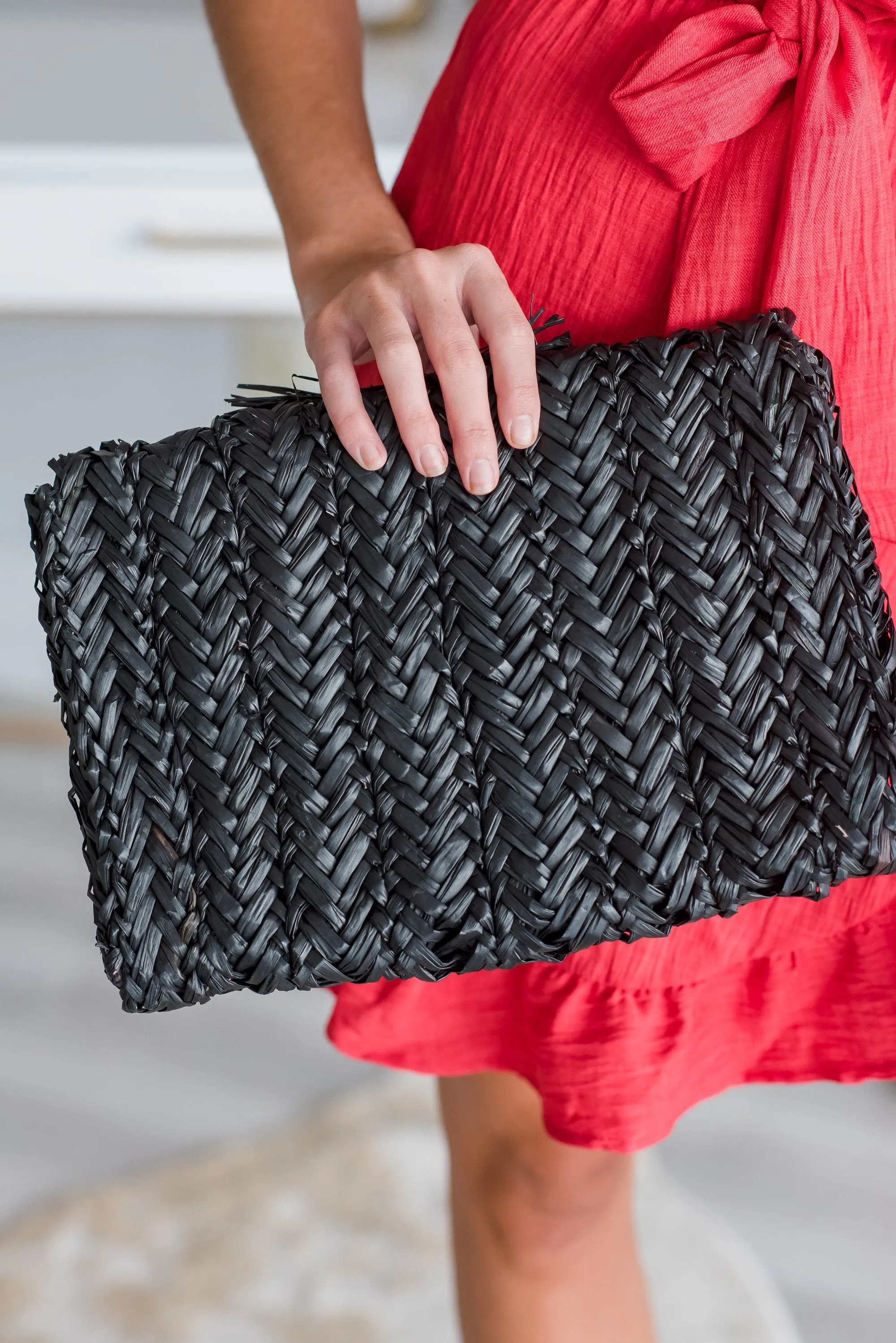 Mud Pie: Grosgrain Fringe Clutch, Black