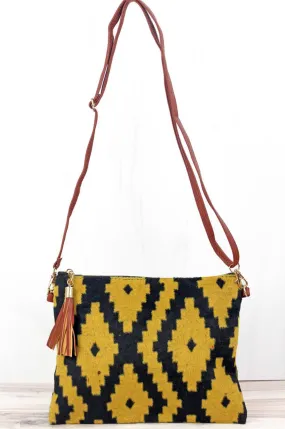 Mustard & Black Tassel Western Crossbody Clutch Bag