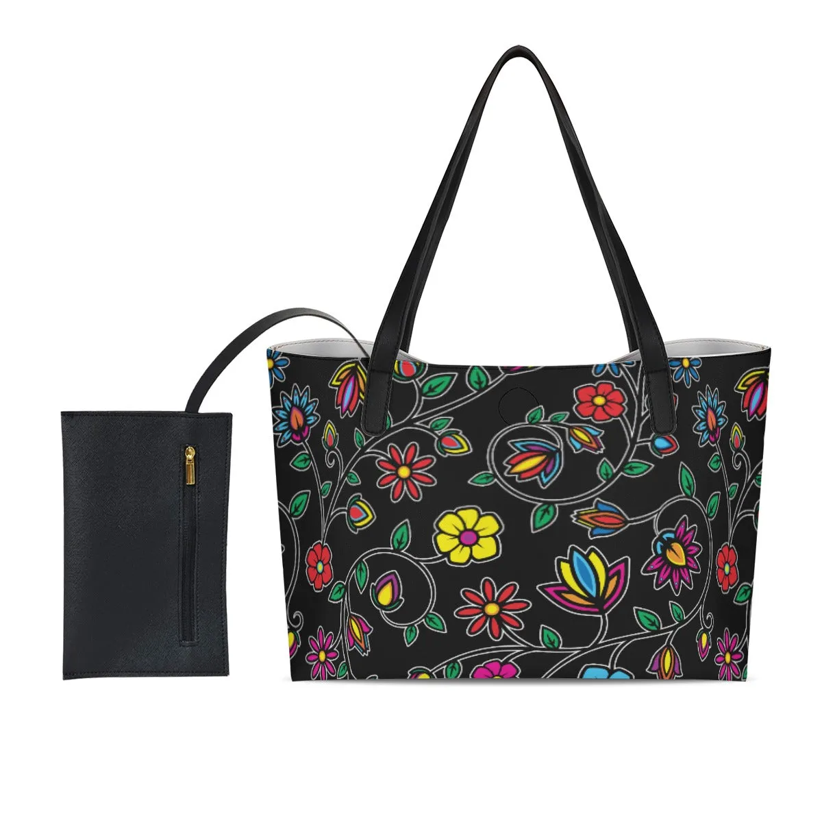 Nature's Nexus Black Shopping Tote Bag With Black Mini Purse