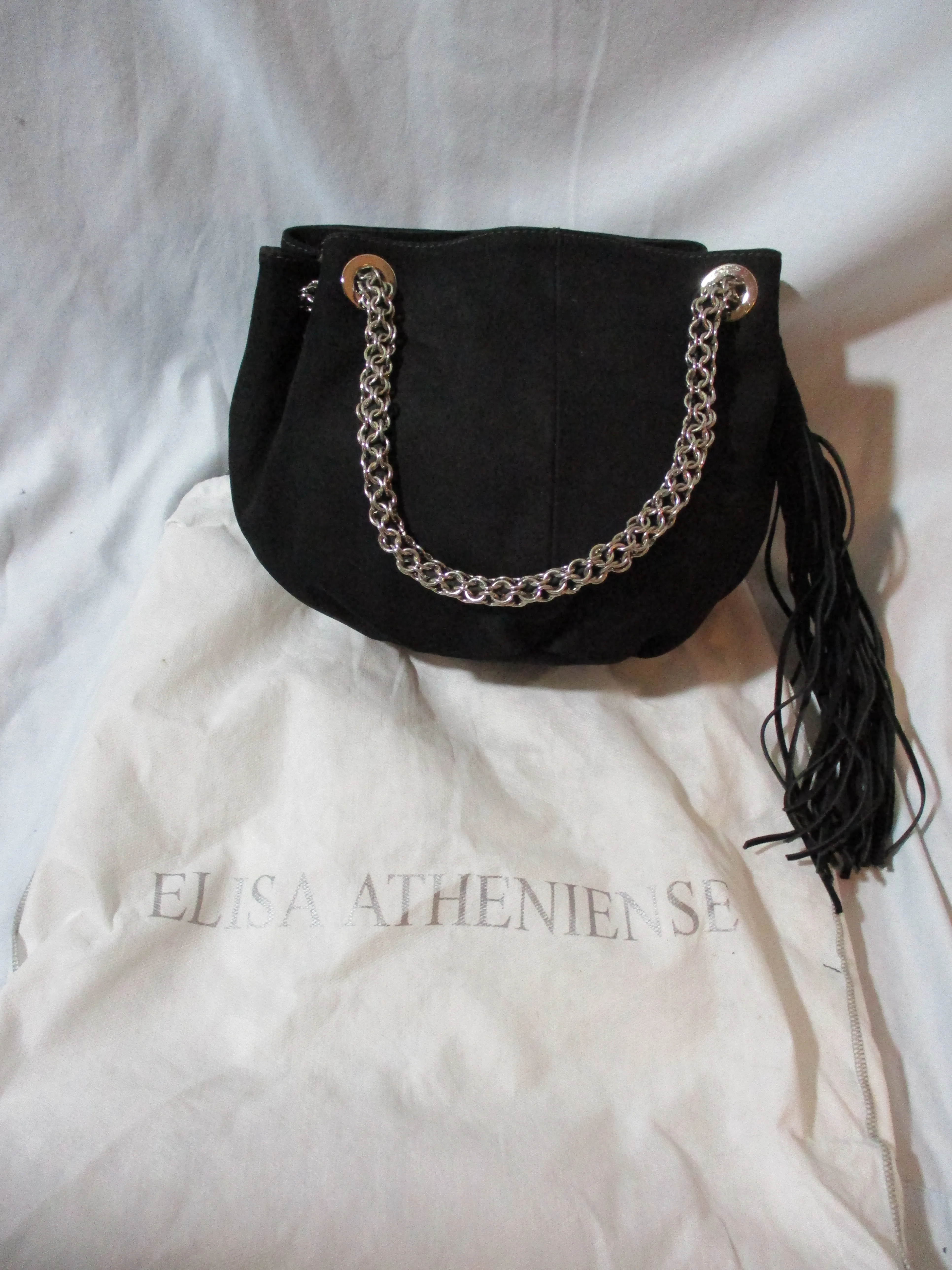 NEW ELSA ATHENIENSE Suede Fringe indie hobo satchel shoulder bag clutch purse BLACK Hippie Boho