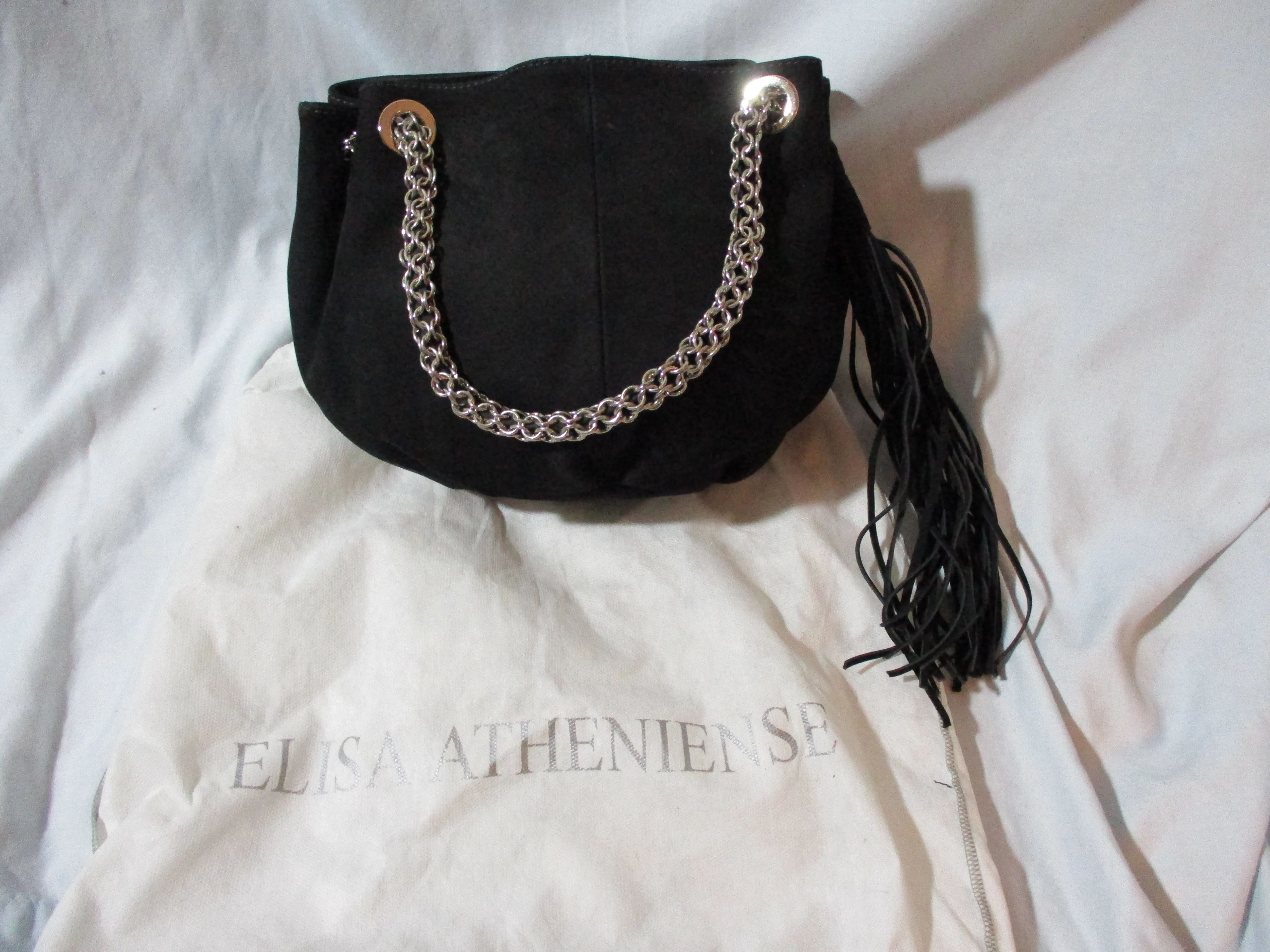 NEW ELSA ATHENIENSE Suede Fringe indie hobo satchel shoulder bag clutch purse BLACK Hippie Boho