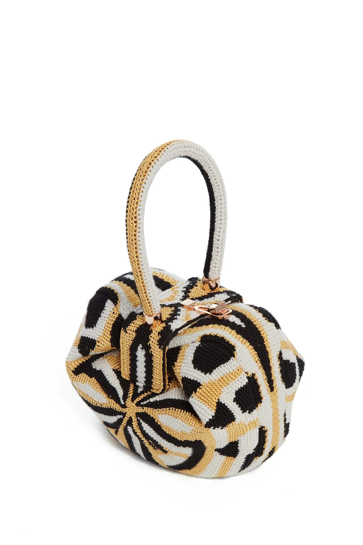 Nina Bag in Gold, Black & Ivory Crochet