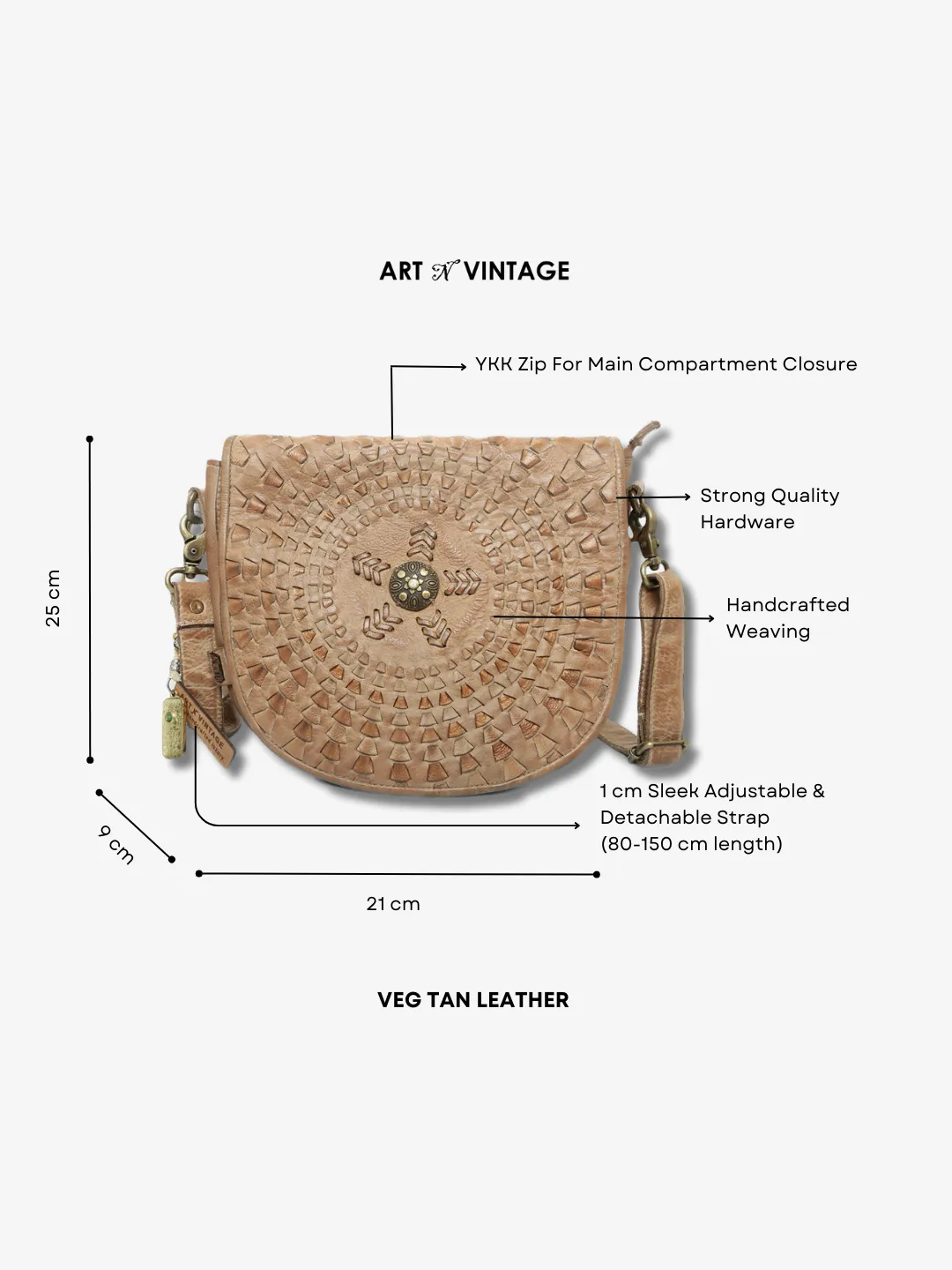 Onyx: Bohemian Mandala Leather Bag In Sand Color