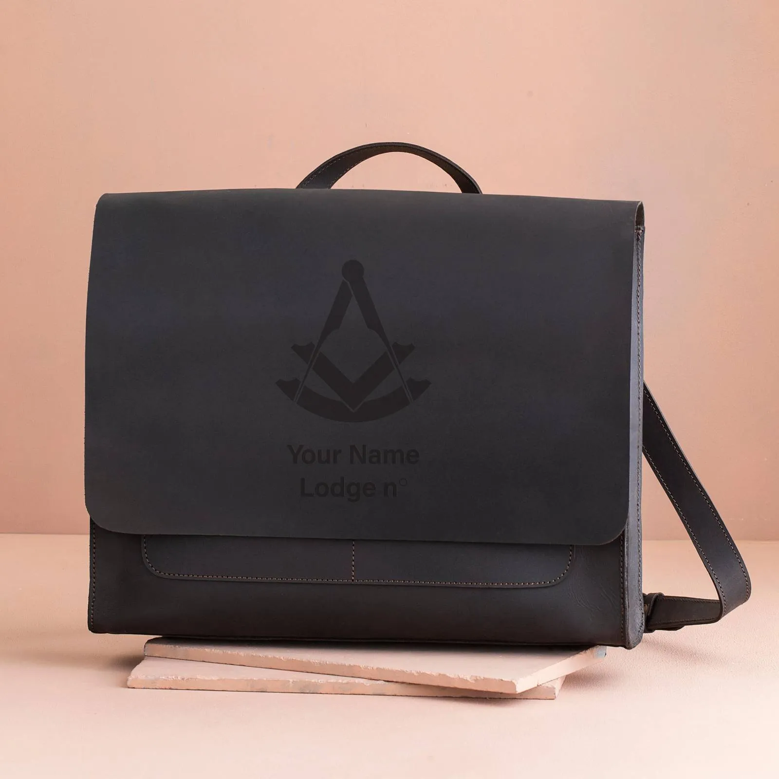 Past Master Blue Lodge Briefcase - Black Full Grain Leather